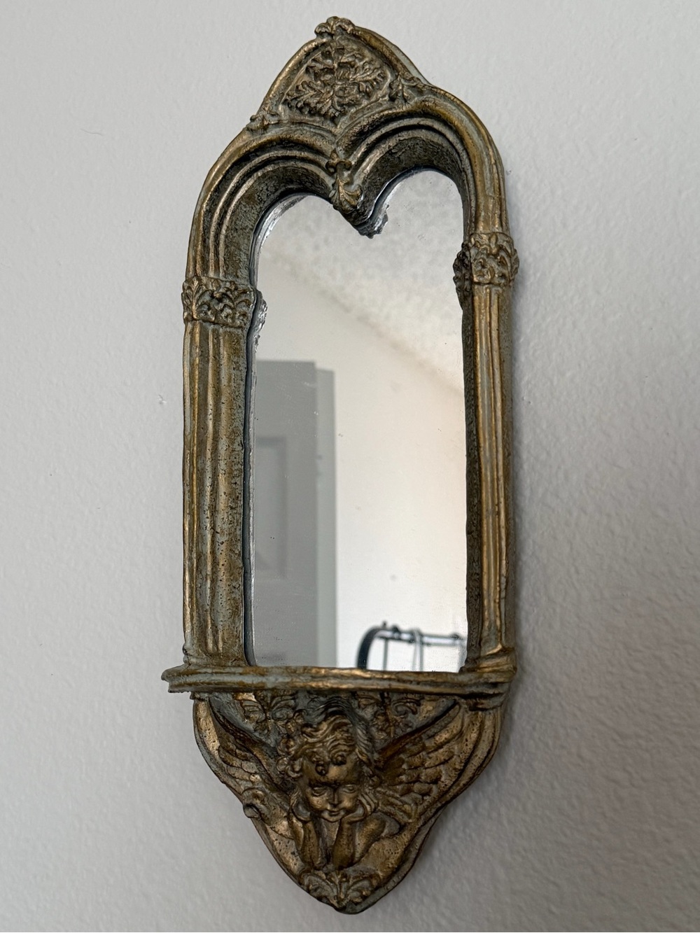 Vintage Cherub Gothic Gold Wall Mirror With Shelf Rococo Baroque